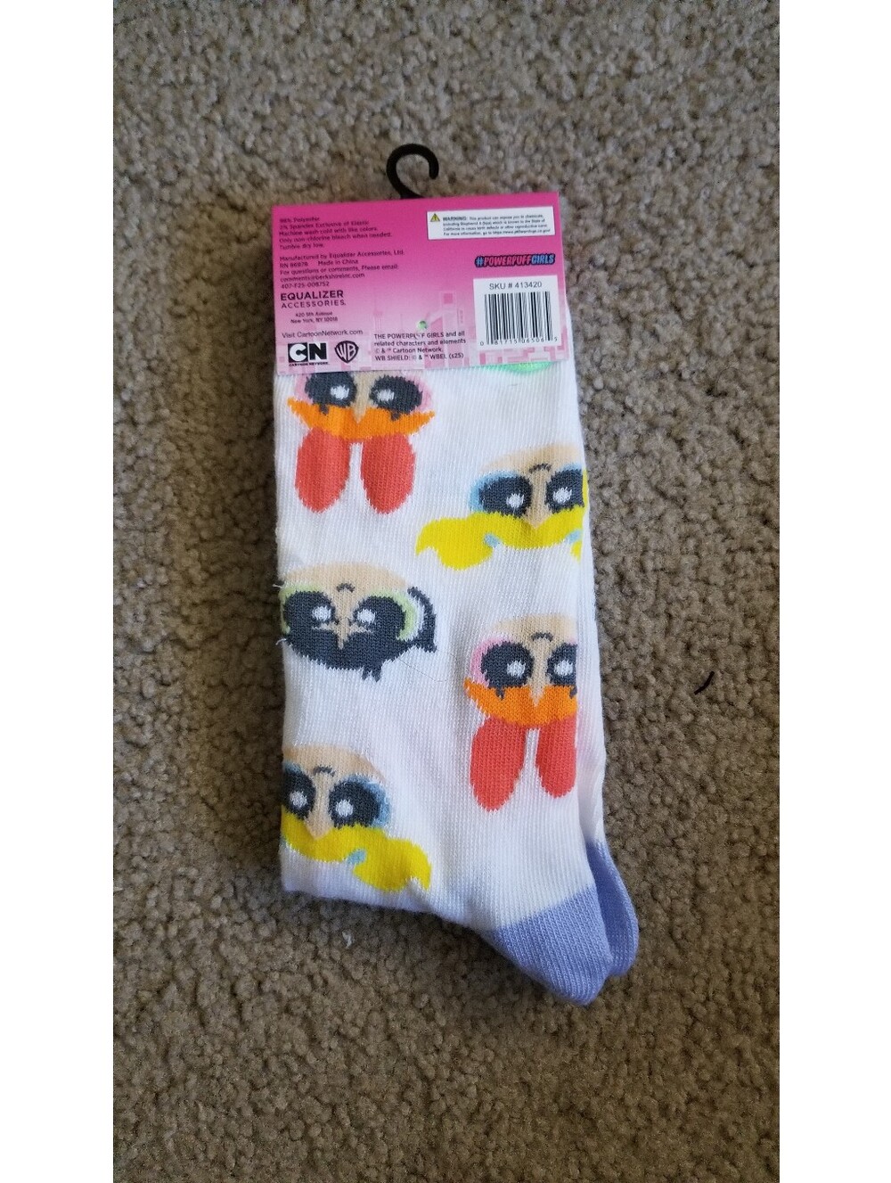 Cartoon Network Powerpuff Girls Crew Socks - White, Yellow, Red, Black, Blue - Picture 2 of 2